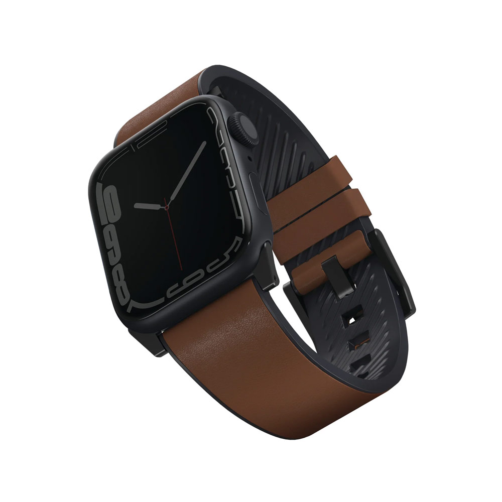 Picture of Apple Watch 42mm  | Uniq Straden Inner Silicone Outer Genuine Leather Strap for Apple Watch 49mm Ultra 45mm 44mm 42mm Series 4 5 6 7 8 SE (Brown)