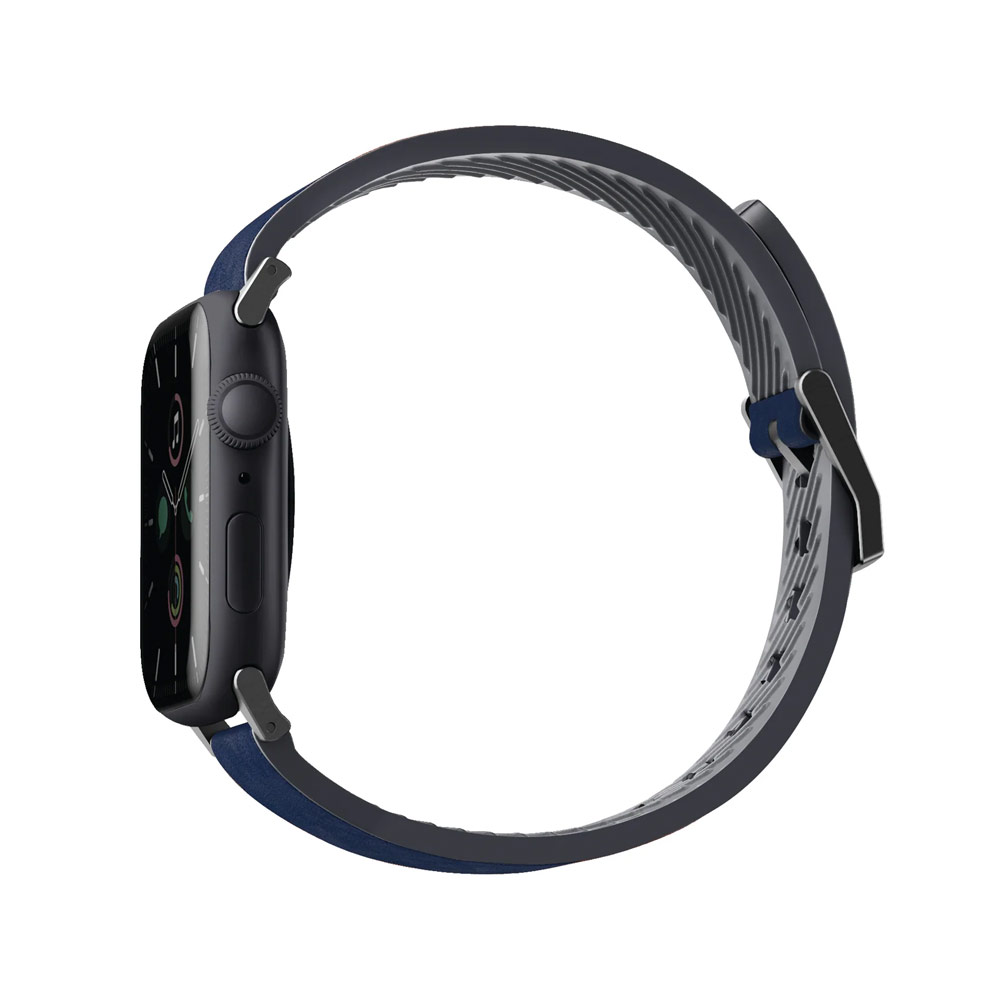 Picture of Apple Watch 42mm  | Uniq Straden Inner Silicone Outer Genuine Leather Strap for Apple Watch 49mm Ultra 45mm 44mm 42mm Series 4 5 6 7 8 SE (Navy  Blue)