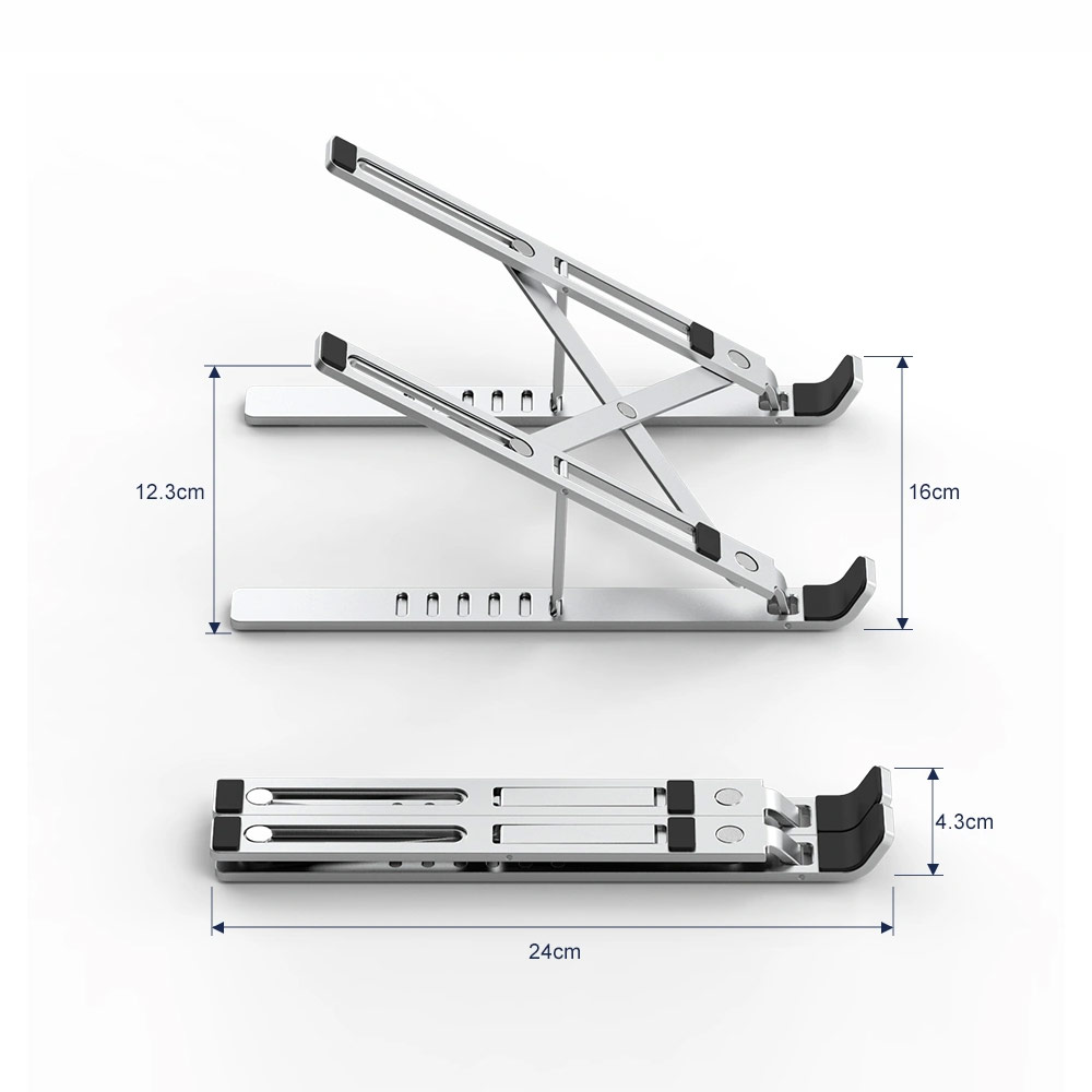 Picture of Wiwu Small Compact Portable Adjustable Angle Height Foldable Easy Travel Carry Stable Anti Slip Aluminum Alloy Laptop Stand Heat Dissipation for 12" 13" 14" 15" Apple MacBook Pro Laptops Notebook (Aluminum)
