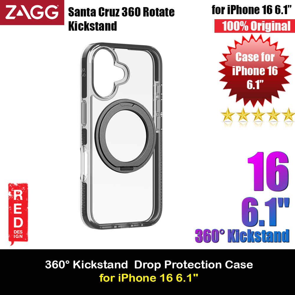 Picture of Zagg Santa Cruz Snap 360 Degree Kickstand Phone Ring Magnetic Drop Protection Case for iPhone 16 6.1 (Black) Apple iPhone 16 6.1- Apple iPhone 16 6.1 Cases, Apple iPhone 16 6.1 Covers, iPad Cases and a wide selection of Apple iPhone 16 6.1 Accessories in Malaysia, Sabah, Sarawak and Singapore 