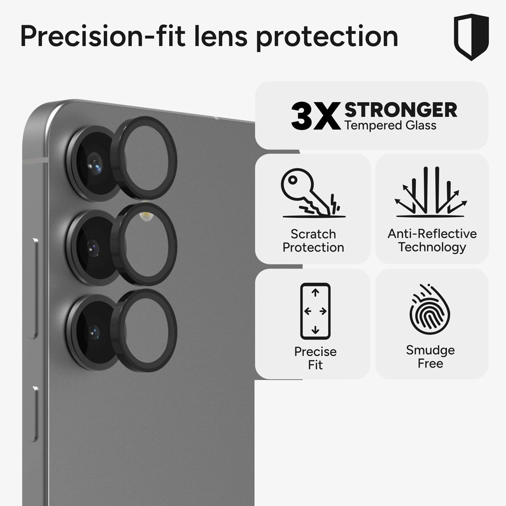 Picture of Samsung Galaxy S25  | Zagg Glass Elite Anti-Reflective Camera Rings Frame Lens Protector for Galaxy S25 (5PCS Black)