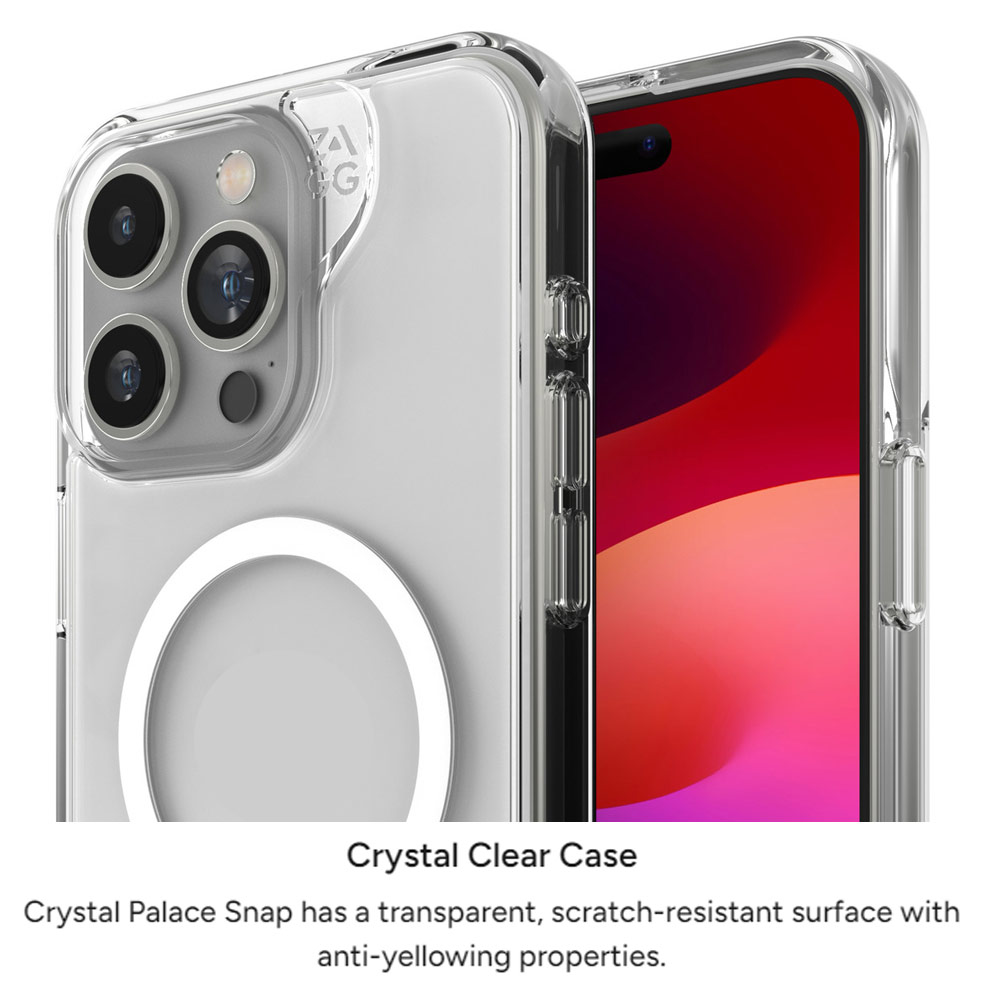 Picture of Apple iPhone 15 Pro 6.1 Case | Zagg Crystal Palace Snap Anti Yellow Magnetic Drop Protection Case for iPhone 15 Pro 6.1 (Clear)