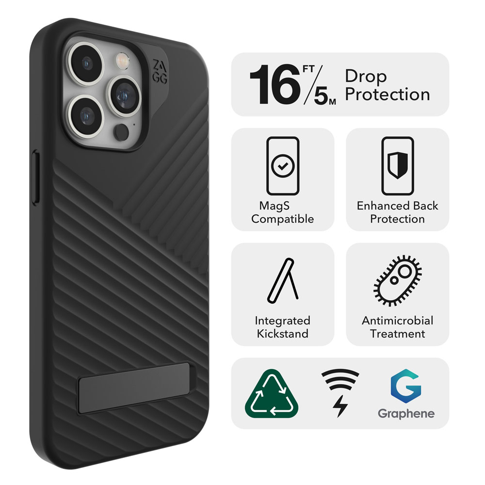 Picture of Apple iPhone 15 Pro Max 6.7 Case | Zagg Denali Snap Kickstand Magnetic Dual Layer Drop Protection Case for iPhone 15 Pro Max 6.7 (Black)