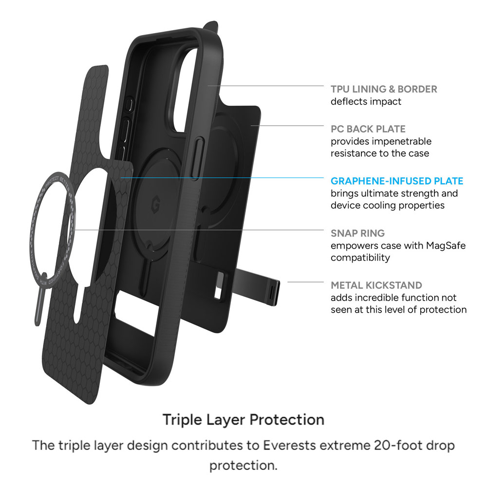 Picture of Apple iPhone 15 Pro Max 6.7 Case | Zagg Everest Snap Extreme Magnetic Non Slip Drop Protection Case with Kickstand for iPhone 15 Pro Max 6.7 (Marine)