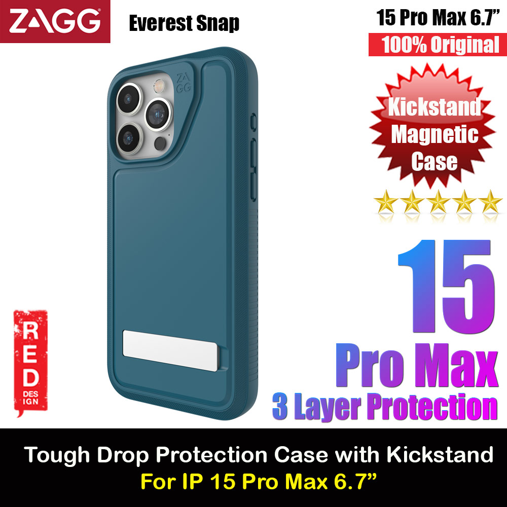 Picture of Apple iPhone 15 Pro Max 6.7 Case | Zagg Everest Snap Extreme Magnetic Non Slip Drop Protection Case with Kickstand for iPhone 15 Pro Max 6.7 (Marine)