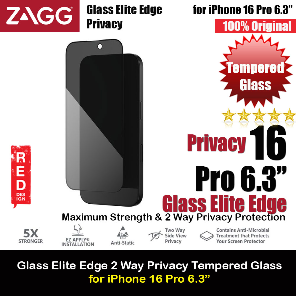 Picture of Apple iPhone 16 Pro 6.3 Screen Protector | Zagg Glass Elite Edge 2 Way Privacy Tempered Glass Screen Protector with Easy Installation Tray for iPhone 16 Pro 6.3 (Privacy)