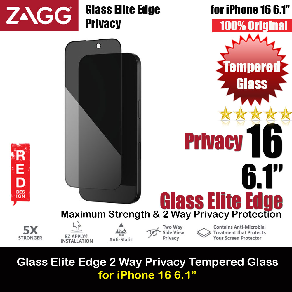 Picture of Apple iPhone 16 6.1 Screen Protector | Zagg Glass Elite Edge 2 Way Privacy Tempered Glass Screen Protector with Easy Installation Tray for iPhone 16 6.1 (Privacy)