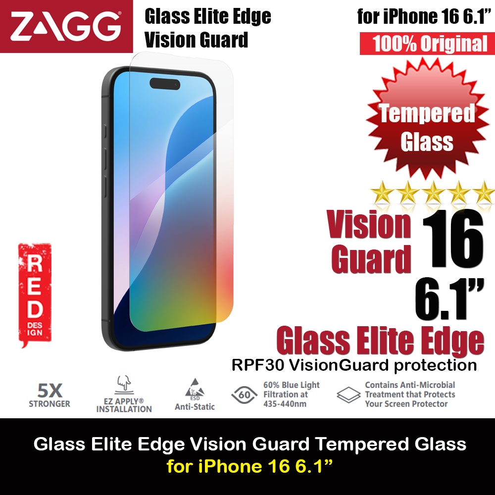 Picture of Zagg Glass Elite Edge Vision Guard Tempered Glass Screen Protector with Easy Installation Tray for iPhone 16 6.1 (Anti Blue Light) Apple iPhone 16 6.1- Apple iPhone 16 6.1 Cases, Apple iPhone 16 6.1 Covers, iPad Cases and a wide selection of Apple iPhone 16 6.1 Accessories in Malaysia, Sabah, Sarawak and Singapore 