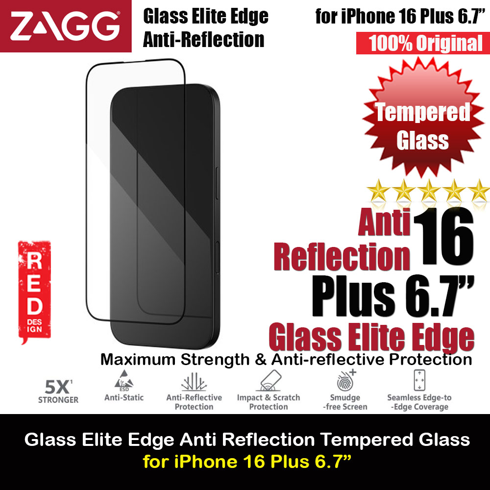 Picture of Apple iPhone 16 Plus 6.7 Screen Protector | Zagg Glass Elite Edge Anti Reflection Tempered Glass Screen Protector with Easy Installation Tray for iPhone 16 Plus 6.7 (Clear)