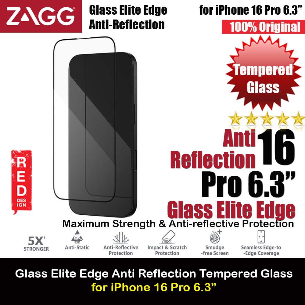 Picture of Apple iPhone 16 Pro 6.3 Screen Protector | Zagg Glass Elite Edge Anti Reflection Tempered Glass Screen Protector with Easy Installation Tray for iPhone 16 Pro 6.3 (Clear)