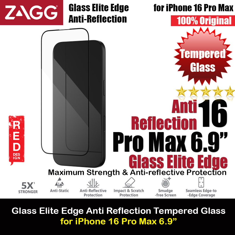 Picture of Apple iPhone 16 Pro Max 6.9 Screen Protector | Zagg Glass Elite Edge Anti Reflection Tempered Glass Screen Protector with Easy Installation Tray for iPhone 16 Pro Max 6.9 (Clear)