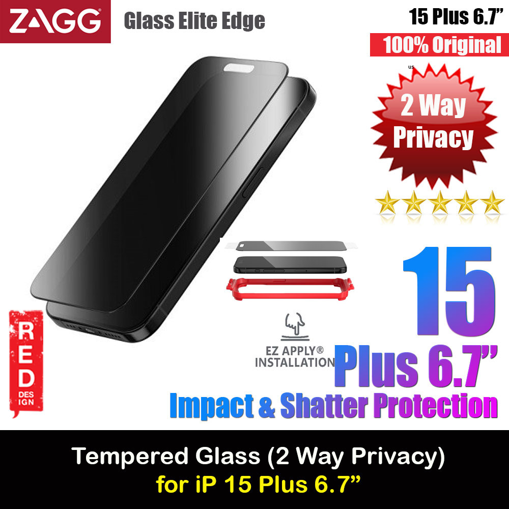 Picture of Apple iPhone 15 Plus 6.7 Screen Protector | Zagg Glass Elite Edge Anti Peep View Privacy Tempered Glass Screen Protector with Easy Installation Tray for iPhone 15 Plus 6.7 (2 Way Privacy)