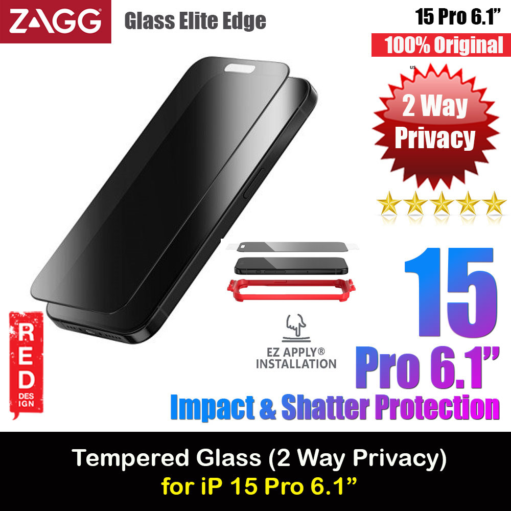 Picture of Apple iPhone 15 Pro 6.1 Screen Protector | Zagg Glass Elite Edge Anti Peep View Privacy Tempered Glass Screen Protector with Easy Installation Tray for iPhone 15 Pro 6.1 (2 Way Privacy)