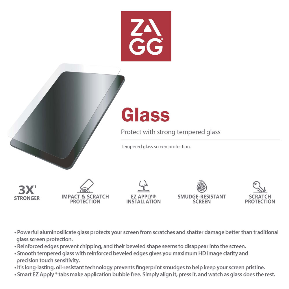 Picture of Apple iPad Pro 11 M4 2024  | Zagg Tempered Glass with Easy Installer Helper for iPad Pro 11 M4 2024 (Clear)